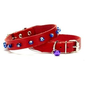 Doggie Boncuklu Deri Kırmızı 1x14-18 cm Kedi Tasması