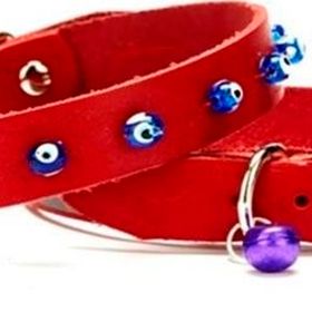 Doggie Boncuklu Deri Kırmızı 1x14-18 cm Kedi Tasması