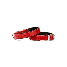 Doggie Comfort Deri Kemik Desenli 2x35 cm Small Kırmızı Köpek Boyun Tasması