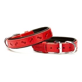 Doggie Comfort Kırmızı 2.5x37-45 cm Medium Deri Kemik Desenli Köpek Boyun Tasması
