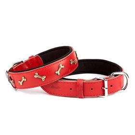 Doggie Comfort Kırmızı 2x35-40 cm Medium Deri Kemik Desenli Köpek Boyun Tasması