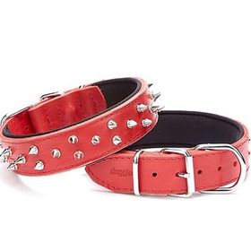 Doggie Comfort Kırmızı 4x52-60 cm Medium Deri Çivili Köpek Boyun Tasması