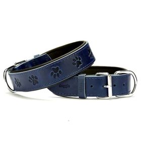 Doggie Comfort Mavi 4X47-55 cm Small Deri Pati Desenli Köpek Boyun Tasması