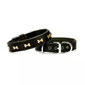 Doggie Comfort Metal Kemik İşlemeli M 2x35-40 cm Siyah Köpek Boyun Tasması