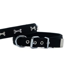 Doggie Comfort Metal Kemik İşlemeli M 2x35-40 cm Siyah Köpek Boyun Tasması