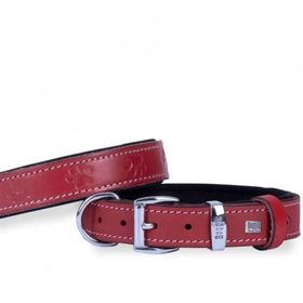Doggie Deri Pati Desenli M 3x42-50 cm Kırmızı Boyun Tasması