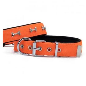 Doggie DSBT-2562L Kemik Metal Süslü Softlu Turuncu Köpek Boyun Tasması