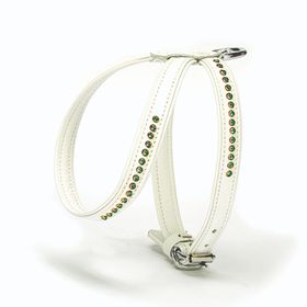 Doggie Flotter Zümrüt Taşlı Deri 1,2 x 25-35 cm Beyaz Köpek Göğüs Tasması