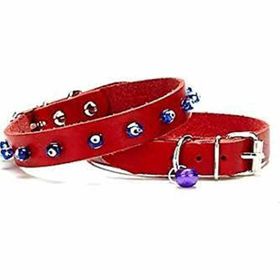 Doggie Kırmızı 1,5x28-32 cm Boncuklu Deri Kedi Tasması