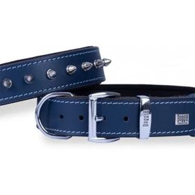 Doggie Konfor Deri Çift İsimlikli Royal Mavi 3,5X47-55 cm Boyun Tasması