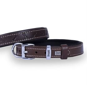 Doggie Konfor Deri Kemik Desenli Kahve 2x35-40 cm Boyun Tasması