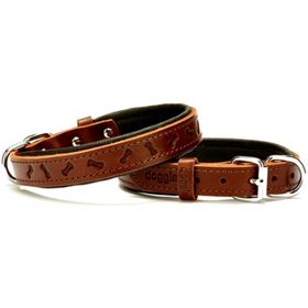 Doggie Konfor Deri Kemik Desenli Kahve 2x35-40 cm Boyun Tasması
