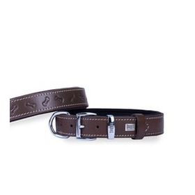 Doggie Konfor Deri Kemik Desenli Kahve 3,5x52-60 cm Boyun Tasması