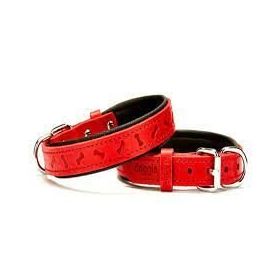 Doggie Konfor Deri Kemik Desenli Kırmızı 2x30-35 cm Boyun Tasması
