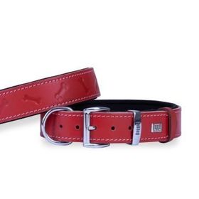 Doggie Konfor Deri Kemik Desenli Kırmızı 3,5x47-55 cm Boyun Tasması
