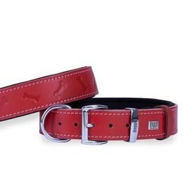 Doggie Konfor Deri Kemik Desenli Kırmızı 3,5x47-55 cm Boyun Tasması