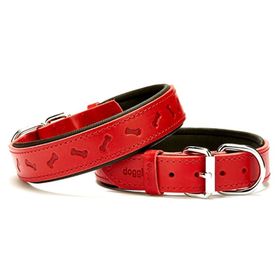 Doggie Konfor Deri Kemik Desenli Kırmızı 3x42-50 cm Boyun Tasması