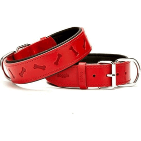 Doggie Konfor Deri Kemik Desenli Kırmızı 4x47-55 cm Boyun Tasması