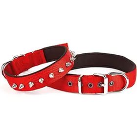 Doggie Konforlu Dokumadan El Yapımı Çivili Kırmızı 3x42-50 cm Köpek Boyun Tasması