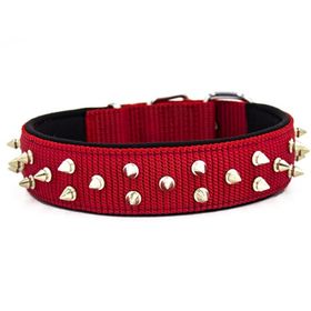 Doggie Konforlu Dokumadan El Yapımı Çivili Kırmızı 4x52-60 cm Köpek Boyun Tasması