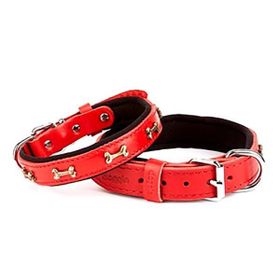 Doggie Konforlu Dokumadan El Yapımı Kemik Süslü Kırmızı 2.5x37-45 cm Köpek Boyun Tasması