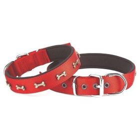 Doggie Konforlu Dokumadan El Yapımı Kemik Süslü Kırmızı 3x42-50 cm Köpek Boyun Tasması