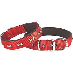 Doggie Konforlu Dokumadan El Yapımı Kemik Süslü Kırmızı 3x47-55 cm Köpek Boyun Tasması