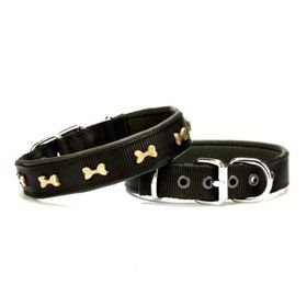 Doggie Konforlu Dokumadan El Yapımı Kemik Süslü Siyah 2.5x37-45 cm Köpek Boyun Tasması