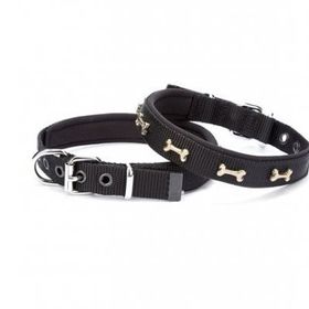 Doggie Konforlu Dokumadan El Yapımı Kemik Süslü Siyah 2x30-35 cm Köpek Boyun Tasması