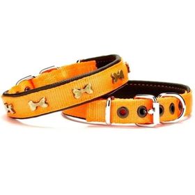 Doggie Konforlu Dokumadan El Yapımı Kemik Süslü Turuncu 2.5x37-45 cm Köpek Boyun Tasması