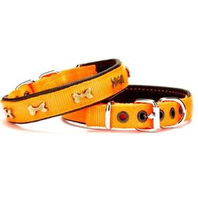 Doggie Konforlu Dokumadan El Yapımı Kemik Süslü Turuncu 2.5x42-50 cm Köpek Boyun Tasması