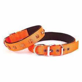 Doggie Konforlu Dokumadan El Yapımı Piramit Süslü Turuncu 2.5x42-50 cm Köpek Boyun Tasması