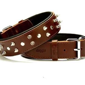Doggie Konforlu El Yapımı Çivili Kahverengi 4x52-60 cm Köpek Boyun Tasması