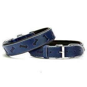Doggie Konforlu El Yapımı Kemik Desenli Lacivert 3.5x52-60 cm Köpek Boyun Tasması