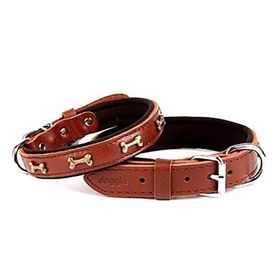 Doggie Konforlu El Yapımı Kemik Süslü Kahverengi 2x30-35 cm Köpek Boyun Tasması