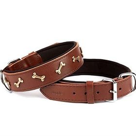 Doggie Konforlu El Yapımı Kemik Süslü Kahverengi 4x52-60 cm Köpek Boyun Tasması