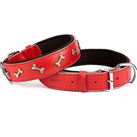 Doggie Konforlu El Yapımı Kemik Süslü Kırmızı 2x30-35 cm Köpek Boyun Tasması