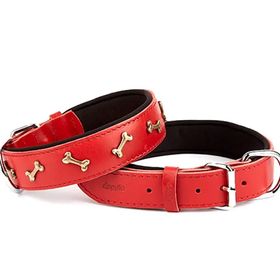 Doggie Konforlu El Yapımı Kemik Süslü Kırmızı 3.5x52-60 cm Köpek Boyun Tasması