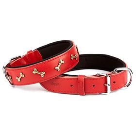 Doggie Konforlu El Yapımı Kemik Süslü Kırmızı 4x57-65 cm Köpek Boyun Tasması