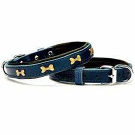 Doggie Konforlu El Yapımı Kemik Süslü Lacivert 2.5x37-45 cm Köpek Boyun Tasması