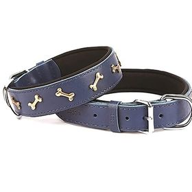 Doggie Konforlu El Yapımı Kemik Süslü Lacivert 2x30-35 cm Köpek Boyun Tasması