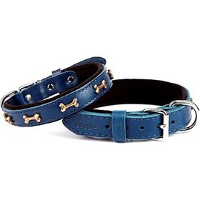 Doggie Konforlu El Yapımı Kemik Süslü Lacivert 2x35-40 cm Köpek Boyun Tasması