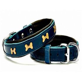 Doggie Konforlu El Yapımı Kemik Süslü Lacivert 2x35-40 cm Köpek Boyun Tasması