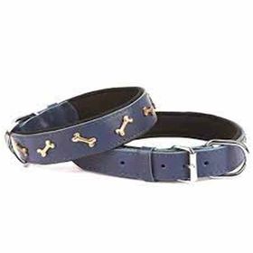 Doggie Konforlu El Yapımı Kemik Süslü Lacivert 3.5x52-60 cm Köpek Boyun Tasması