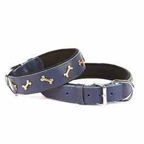 Doggie Konforlu El Yapımı Kemik Süslü Lacivert 4x52-60 cm Köpek Boyun Tasması
