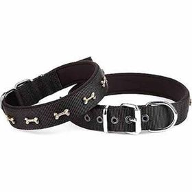 Doggie Konforlu El Yapımı Kemik Süslü Siyah 2.5x37-45 cm Köpek Boyun Tasması