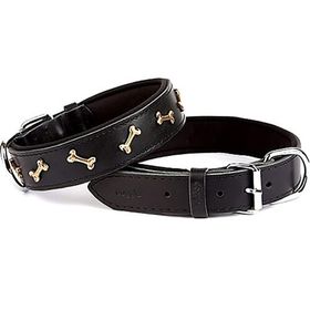 Doggie Konforlu El Yapımı Kemik Süslü Siyah 4x52-60 cm Köpek Boyun Tasması