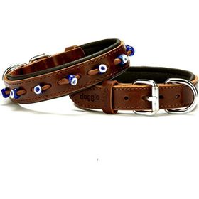 Doggie Konforlu El Yapımı Nazar Boncuklu Kahverengi 2.5x37-45 cm Köpek Boyun Tasması