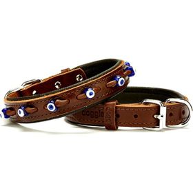 Doggie Konforlu El Yapımı Nazar Boncuklu Kahverengi 2x30-35 cm Köpek Boyun Tasması