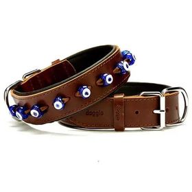 Doggie Konforlu El Yapımı Nazar Boncuklu Kahverengi 4x47-55 cm Köpek Boyun Tasması